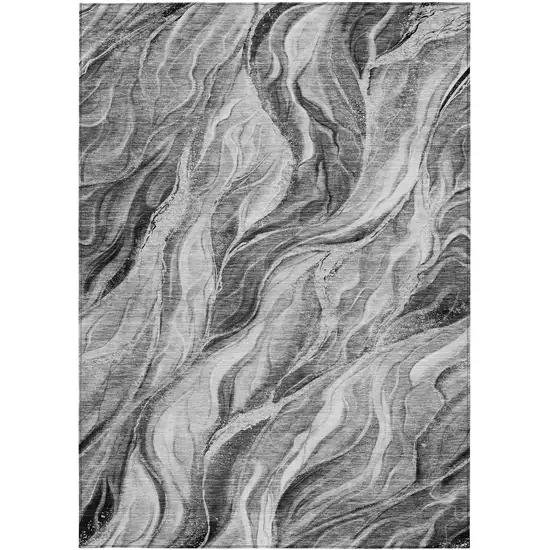 Gray Charcoal And Ivory Abstract Washable Indoor Outdoor Area Rug Photo 4