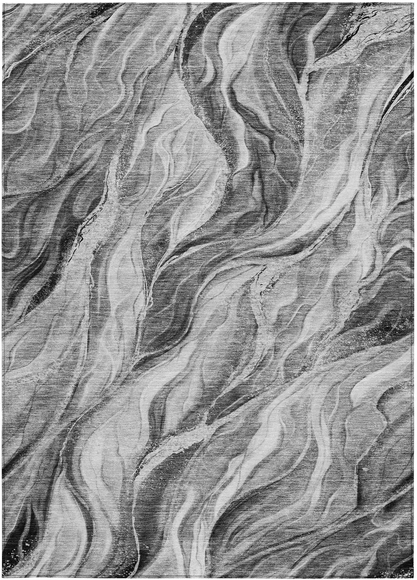 Gray Charcoal And Ivory Abstract Washable Indoor Outdoor Area Rug Photo 4