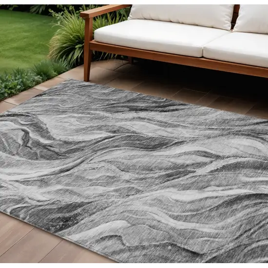Gray Charcoal And Ivory Abstract Washable Indoor Outdoor Area Rug Photo 1