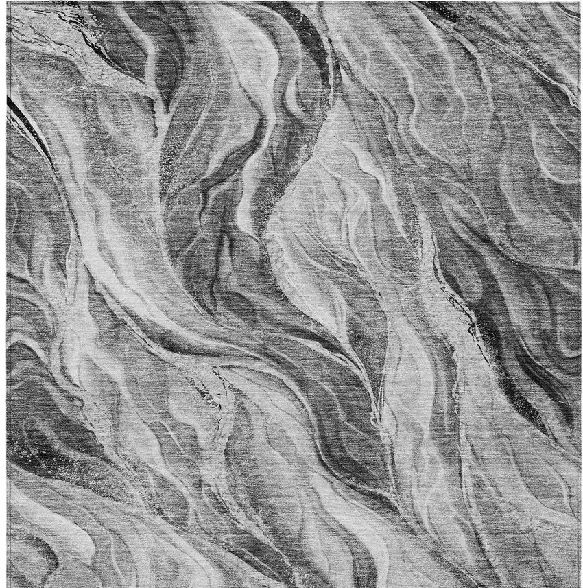 Gray Charcoal And Ivory Abstract Washable Indoor Outdoor Area Rug Photo 6