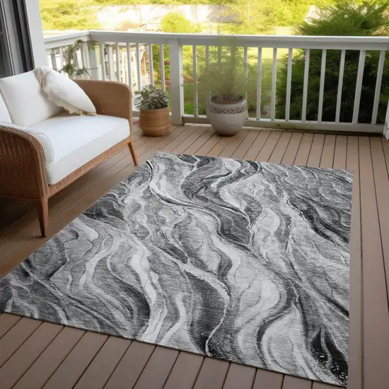 Gray Charcoal And Ivory Abstract Washable Indoor Outdoor Area Rug Photo 6