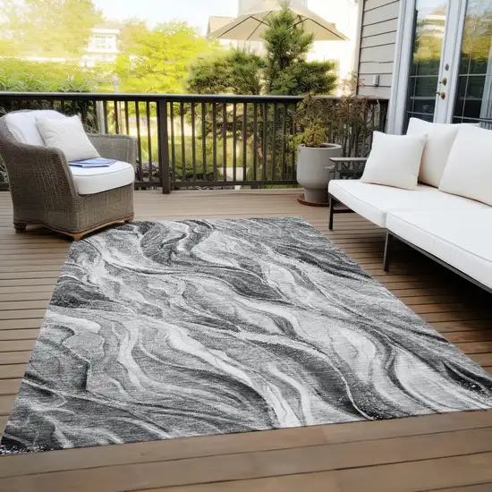 Gray Charcoal And Ivory Abstract Washable Indoor Outdoor Area Rug Photo 9