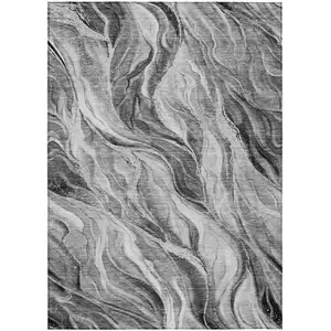 Photo of Gray Charcoal And Ivory Abstract Washable Indoor Outdoor Area Rug