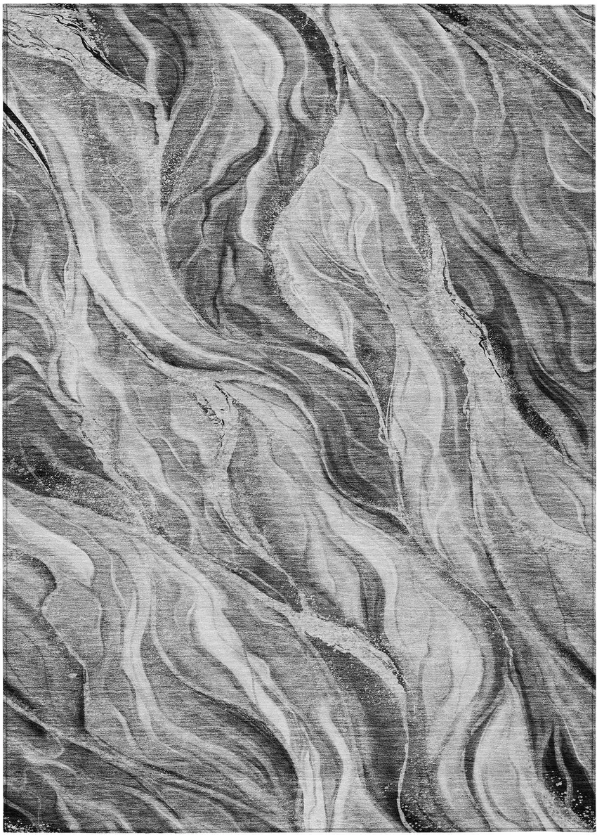 Gray Charcoal And Ivory Abstract Washable Indoor Outdoor Area Rug Photo 1