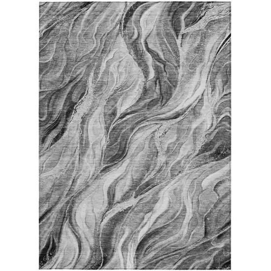 Gray Charcoal And Ivory Abstract Washable Indoor Outdoor Area Rug Photo 5