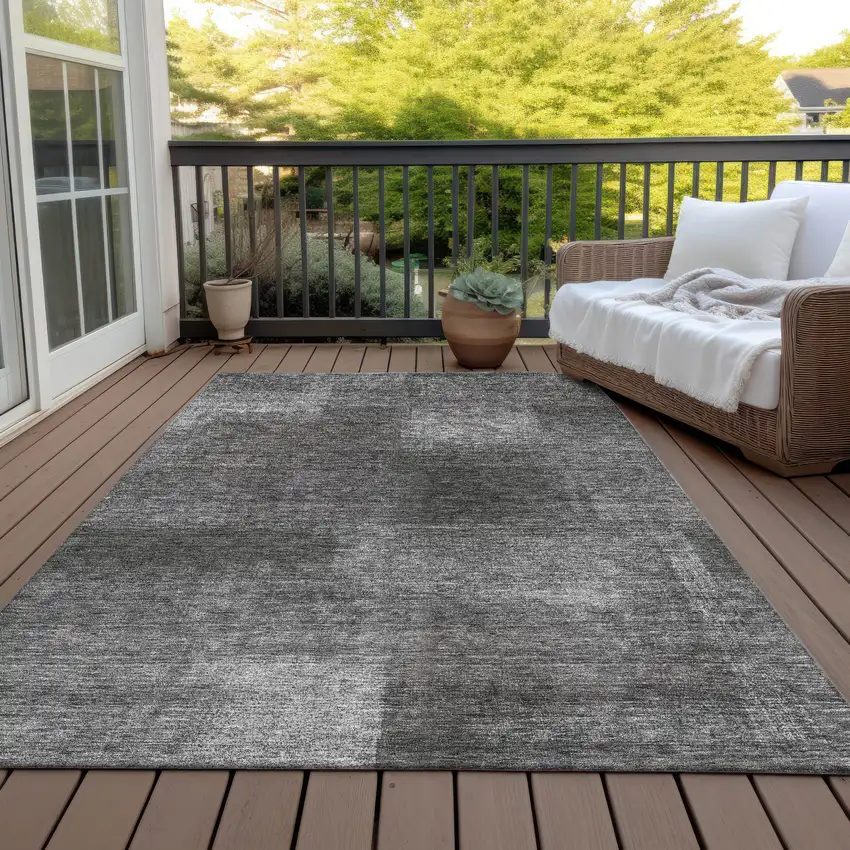 Gray Charcoal And Ivory Abstract Washable Indoor Outdoor Area Rug Photo 6