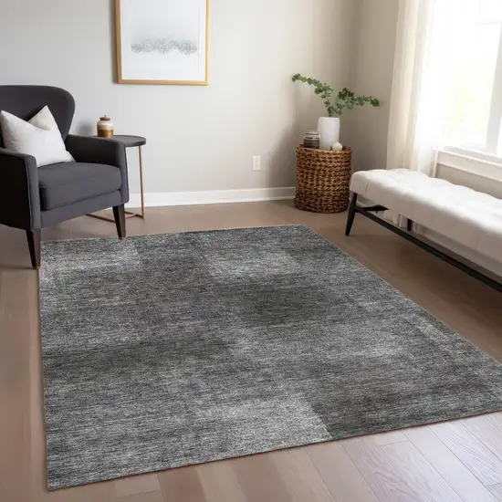 Gray Charcoal And Ivory Abstract Washable Indoor Outdoor Area Rug Photo 8