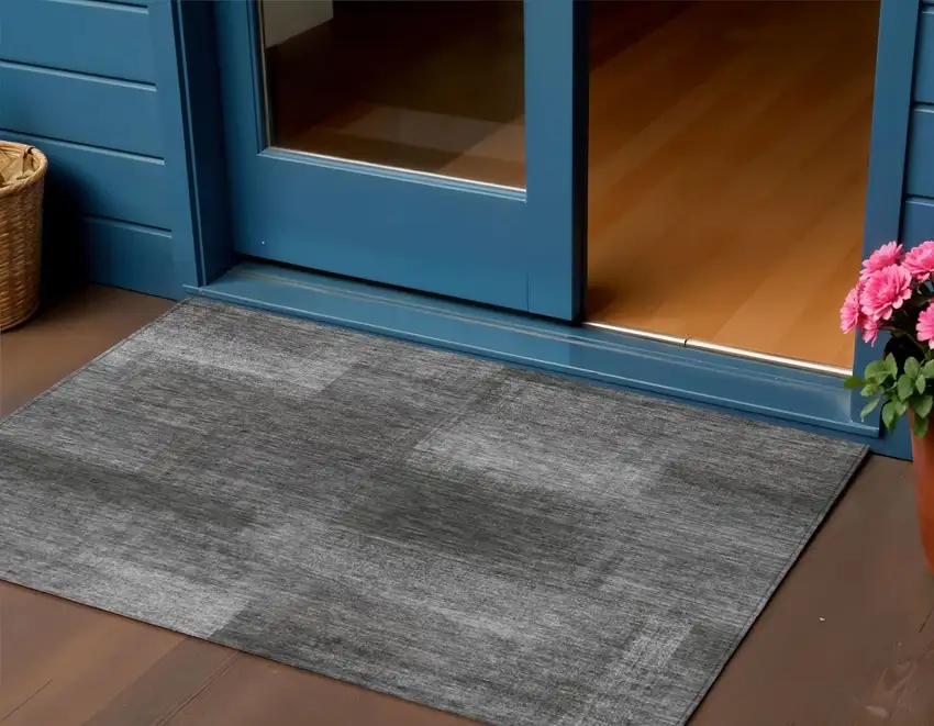Gray Charcoal And Ivory Abstract Washable Indoor Outdoor Area Rug Photo 1