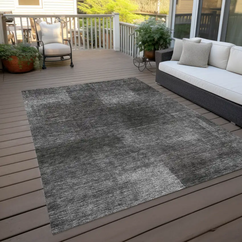 Gray Charcoal And Ivory Abstract Washable Indoor Outdoor Area Rug Photo 9