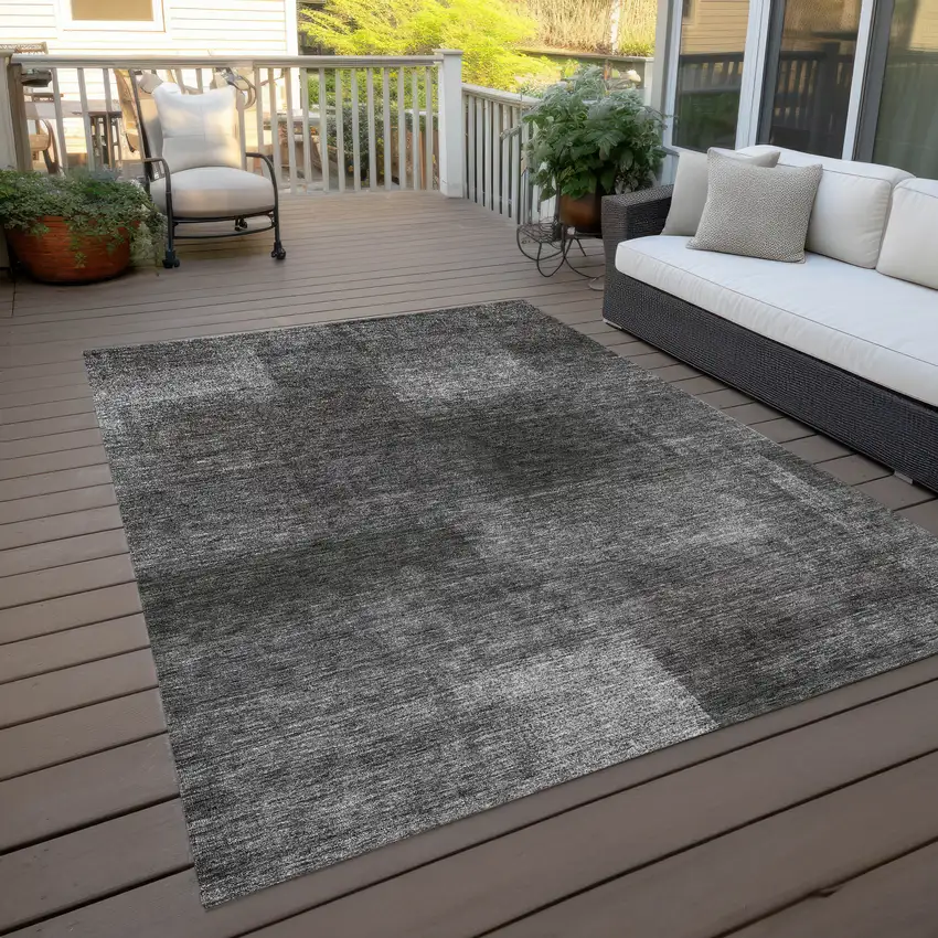 Gray Charcoal And Ivory Abstract Washable Indoor Outdoor Area Rug Photo 9