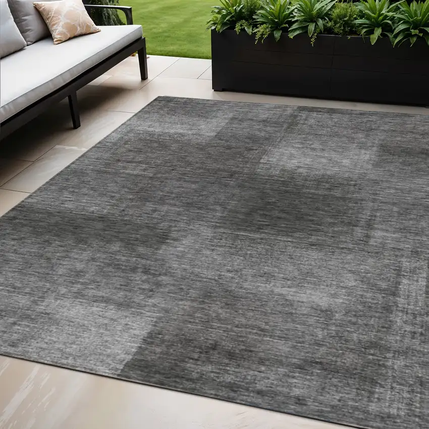 Gray Charcoal And Ivory Abstract Washable Indoor Outdoor Area Rug Photo 1