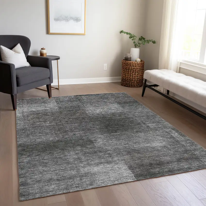 Gray Charcoal And Ivory Abstract Washable Indoor Outdoor Area Rug Photo 8