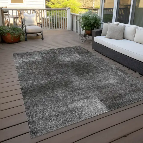 Gray Charcoal And Ivory Abstract Washable Indoor Outdoor Area Rug Photo 9
