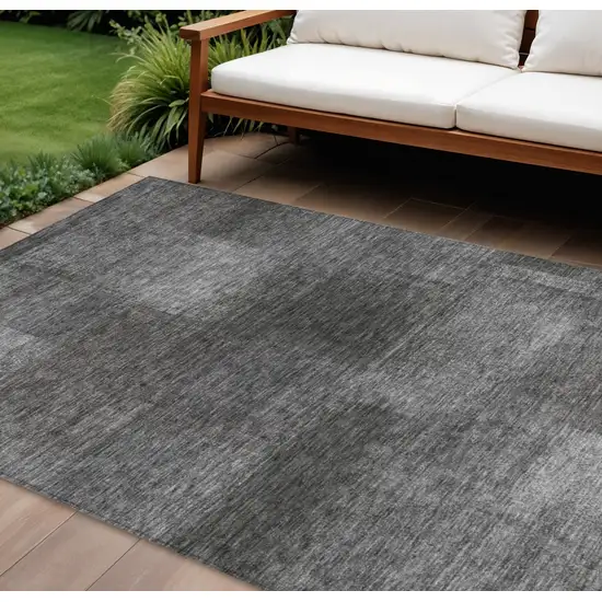 Gray Charcoal And Ivory Abstract Washable Indoor Outdoor Area Rug Photo 1