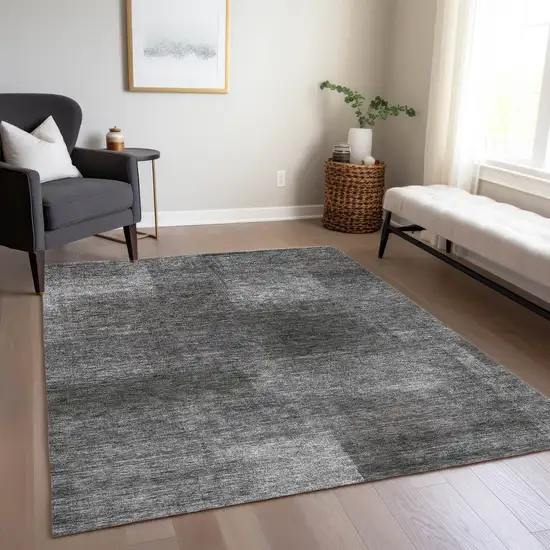 Gray Charcoal And Ivory Abstract Washable Indoor Outdoor Area Rug Photo 8