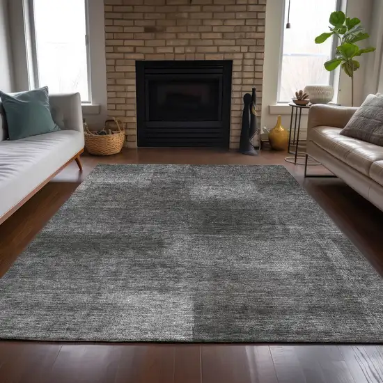 Gray Charcoal And Ivory Abstract Washable Indoor Outdoor Area Rug Photo 7