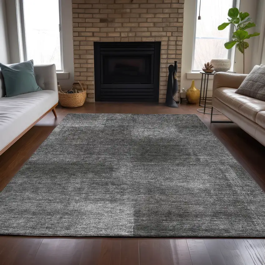 Gray Charcoal And Ivory Abstract Washable Indoor Outdoor Area Rug Photo 7