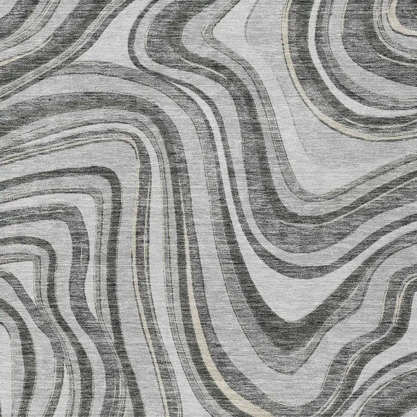 Gray Charcoal And Ivory Abstract Washable Indoor Outdoor Area Rug Photo 4