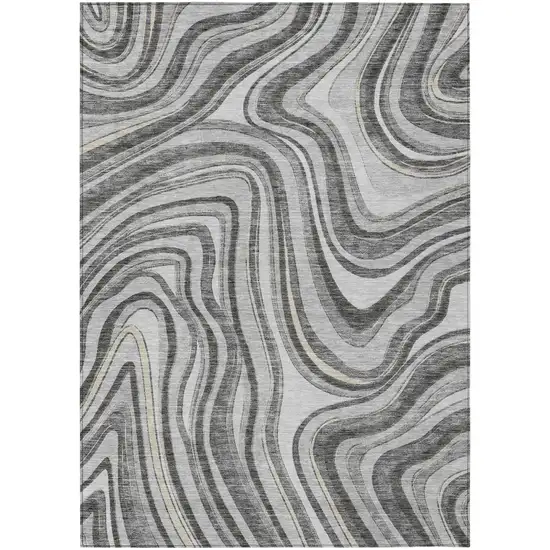 Gray Charcoal And Ivory Abstract Washable Indoor Outdoor Area Rug Photo 1