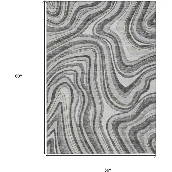 Gray Charcoal And Ivory Abstract Washable Indoor Outdoor Area Rug Photo 7
