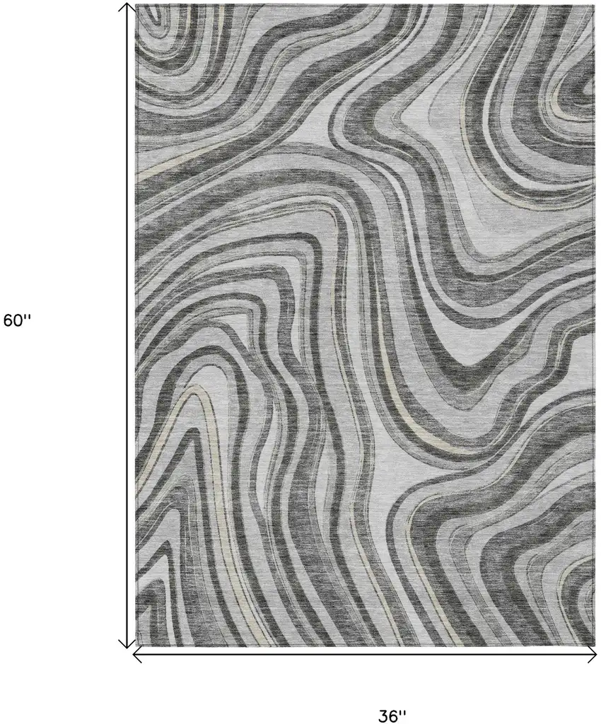 Gray Charcoal And Ivory Abstract Washable Indoor Outdoor Area Rug Photo 7