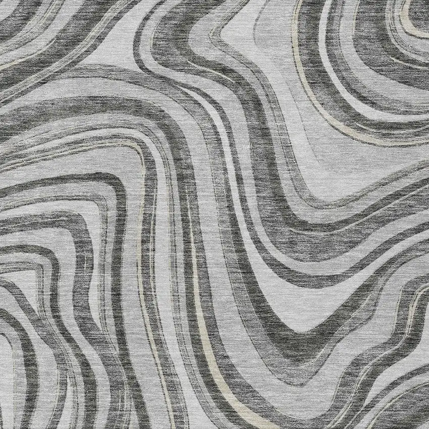 Gray Charcoal And Ivory Abstract Washable Indoor Outdoor Area Rug Photo 4