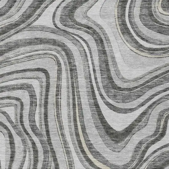 Gray Charcoal And Ivory Abstract Washable Indoor Outdoor Area Rug Photo 4