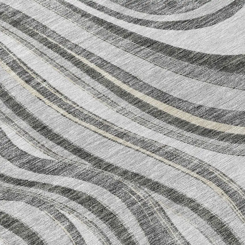 Gray Charcoal And Ivory Abstract Washable Indoor Outdoor Area Rug Photo 8