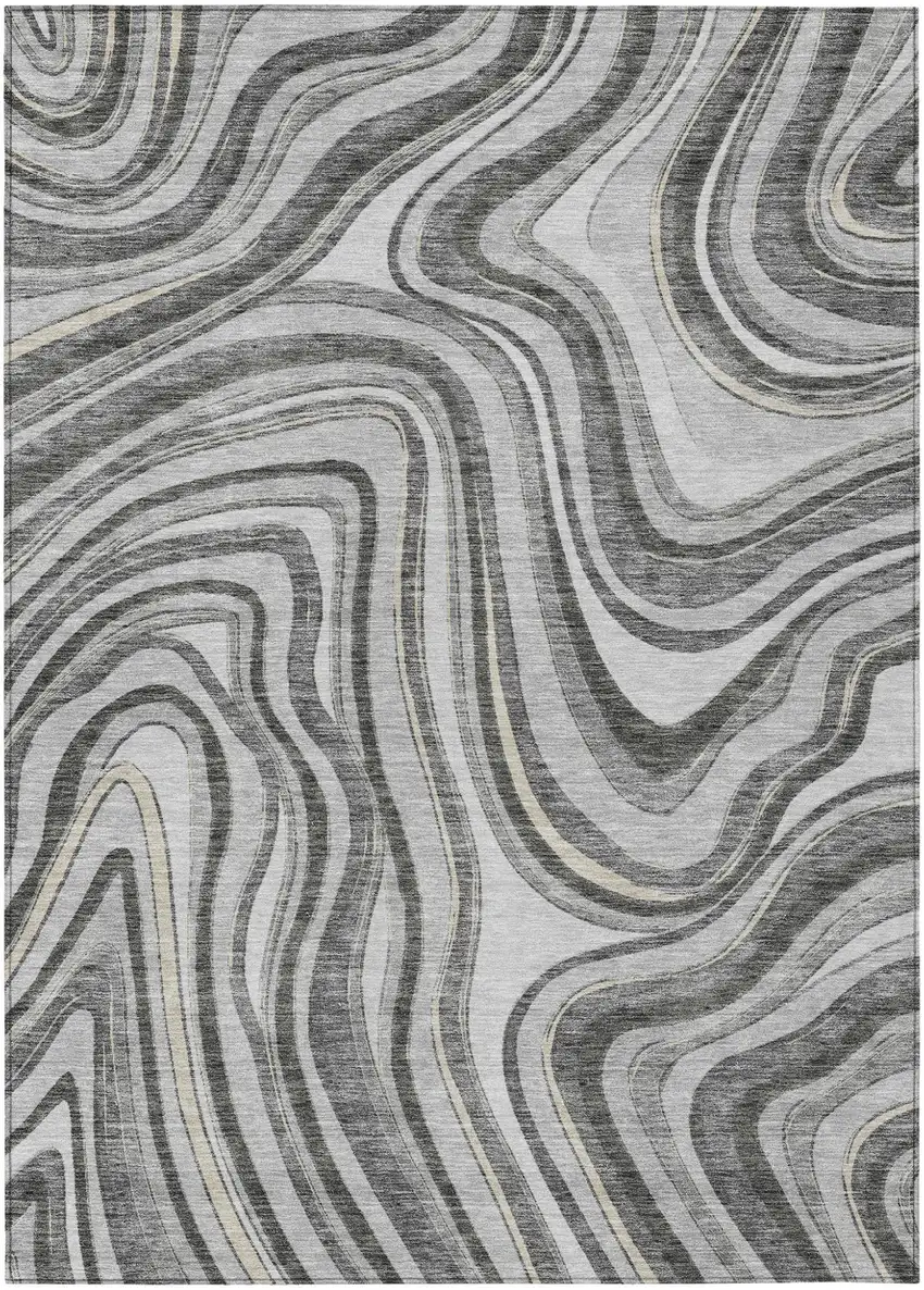 Gray Charcoal And Ivory Abstract Washable Indoor Outdoor Area Rug Photo 1
