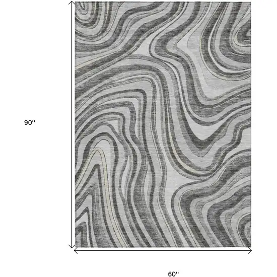 Gray Charcoal And Ivory Abstract Washable Indoor Outdoor Area Rug Photo 7