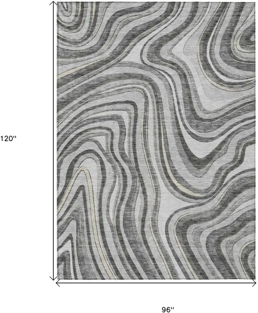 Gray Charcoal And Ivory Abstract Washable Indoor Outdoor Area Rug Photo 7