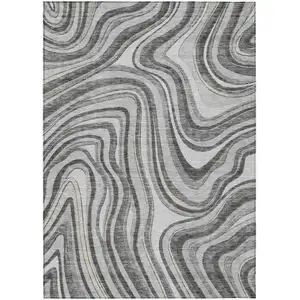 Photo of Gray Charcoal And Ivory Abstract Washable Indoor Outdoor Area Rug