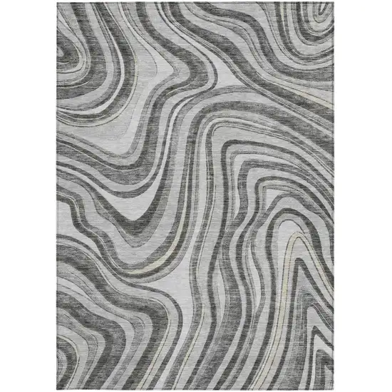 Gray Charcoal And Ivory Abstract Washable Indoor Outdoor Area Rug Photo 5