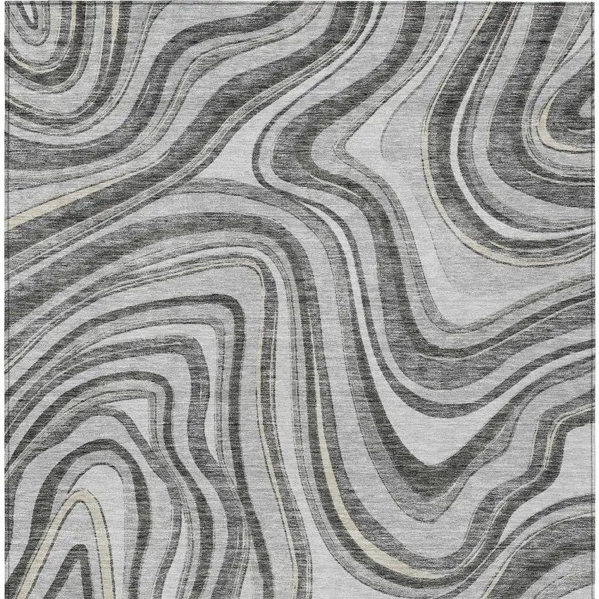 Gray Charcoal And Ivory Abstract Washable Indoor Outdoor Area Rug Photo 5