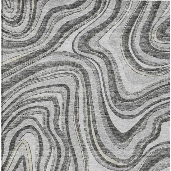 Gray Charcoal And Ivory Abstract Washable Indoor Outdoor Area Rug Photo 5