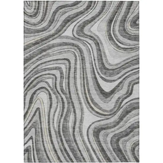 Gray Charcoal And Ivory Abstract Washable Indoor Outdoor Area Rug Photo 1