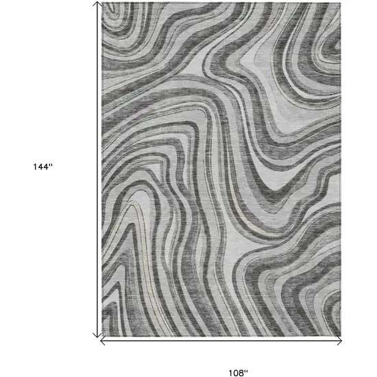 Gray Charcoal And Ivory Abstract Washable Indoor Outdoor Area Rug Photo 7