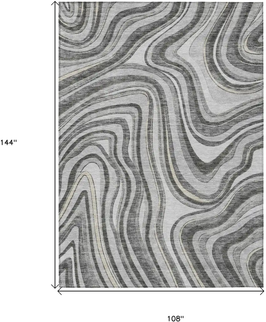 Gray Charcoal And Ivory Abstract Washable Indoor Outdoor Area Rug Photo 7