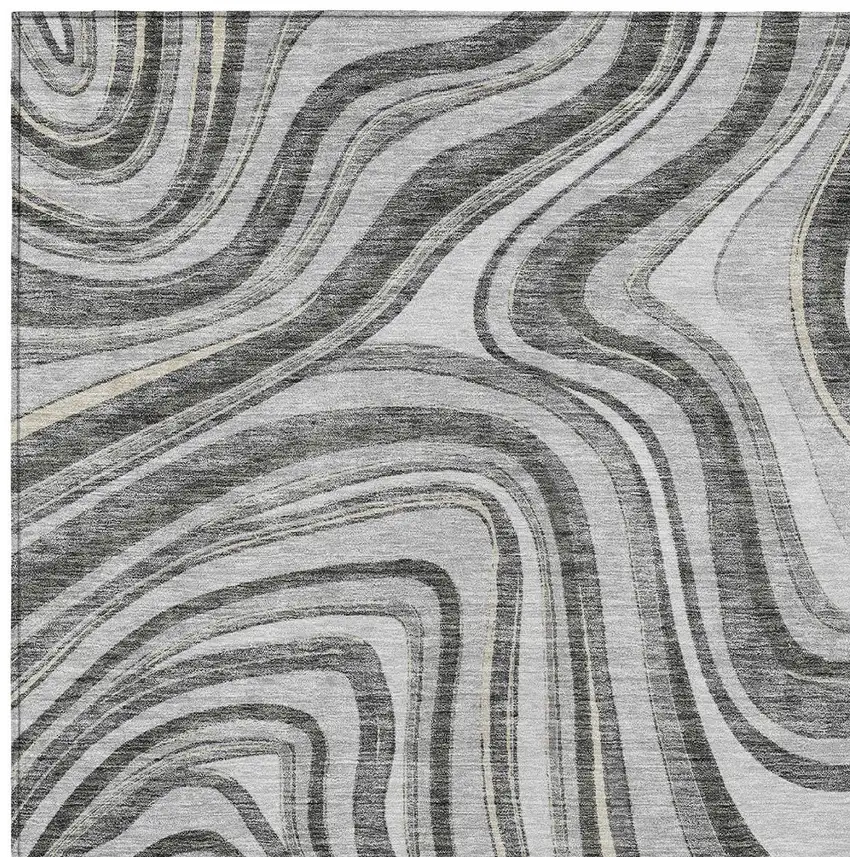 Gray Charcoal And Ivory Abstract Washable Indoor Outdoor Area Rug Photo 4