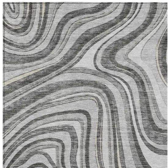 Gray Charcoal And Ivory Abstract Washable Indoor Outdoor Area Rug Photo 4