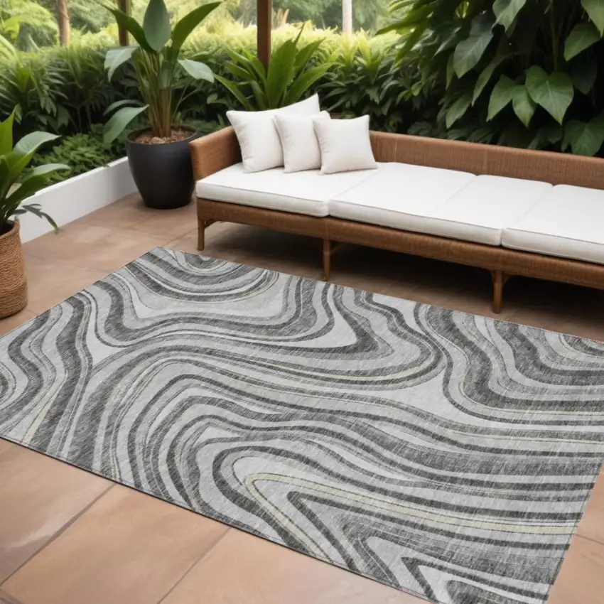 Gray Charcoal And Ivory Abstract Washable Indoor Outdoor Area Rug Photo 1