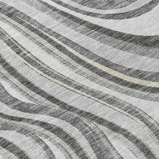 Gray Charcoal And Ivory Abstract Washable Indoor Outdoor Area Rug Photo 8
