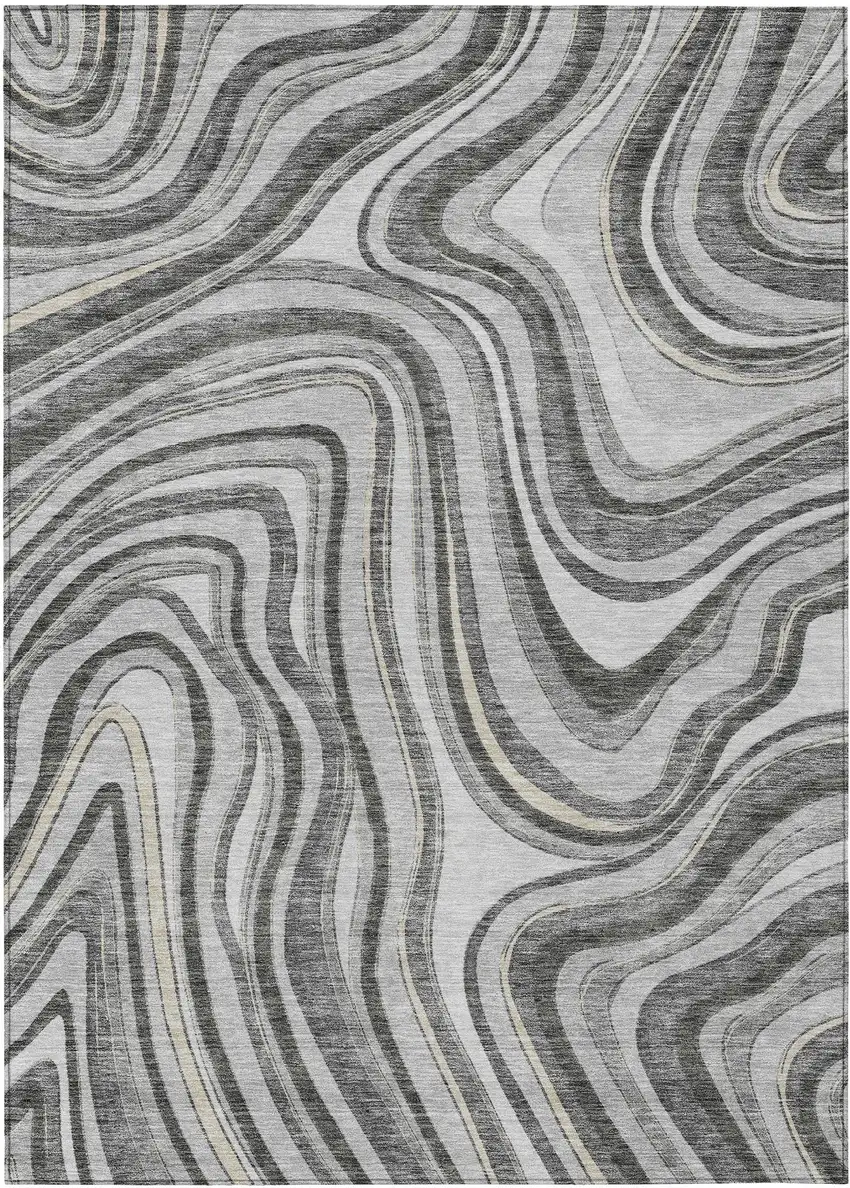 Gray Charcoal And Ivory Abstract Washable Indoor Outdoor Area Rug Photo 1