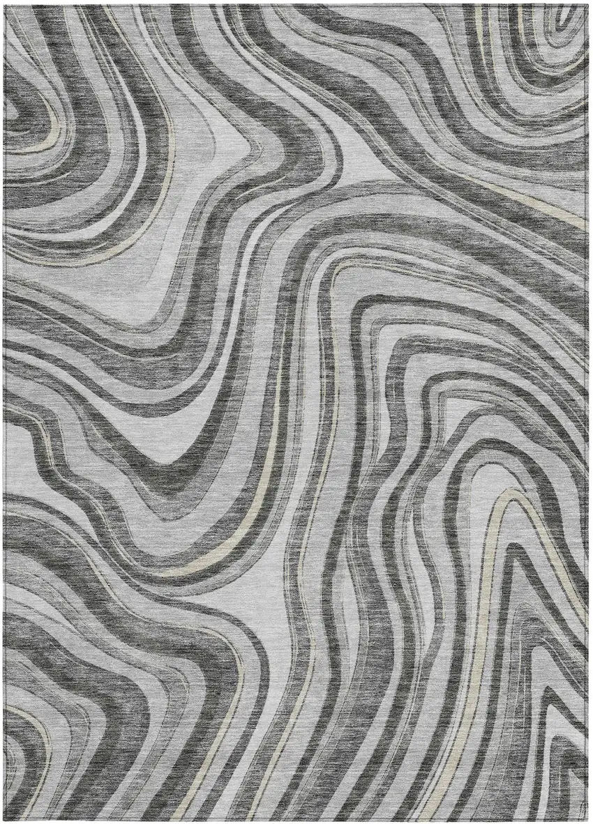 Gray Charcoal And Ivory Abstract Washable Indoor Outdoor Area Rug Photo 5