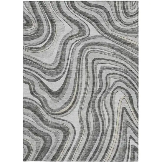 Gray Charcoal And Ivory Abstract Washable Indoor Outdoor Area Rug Photo 5