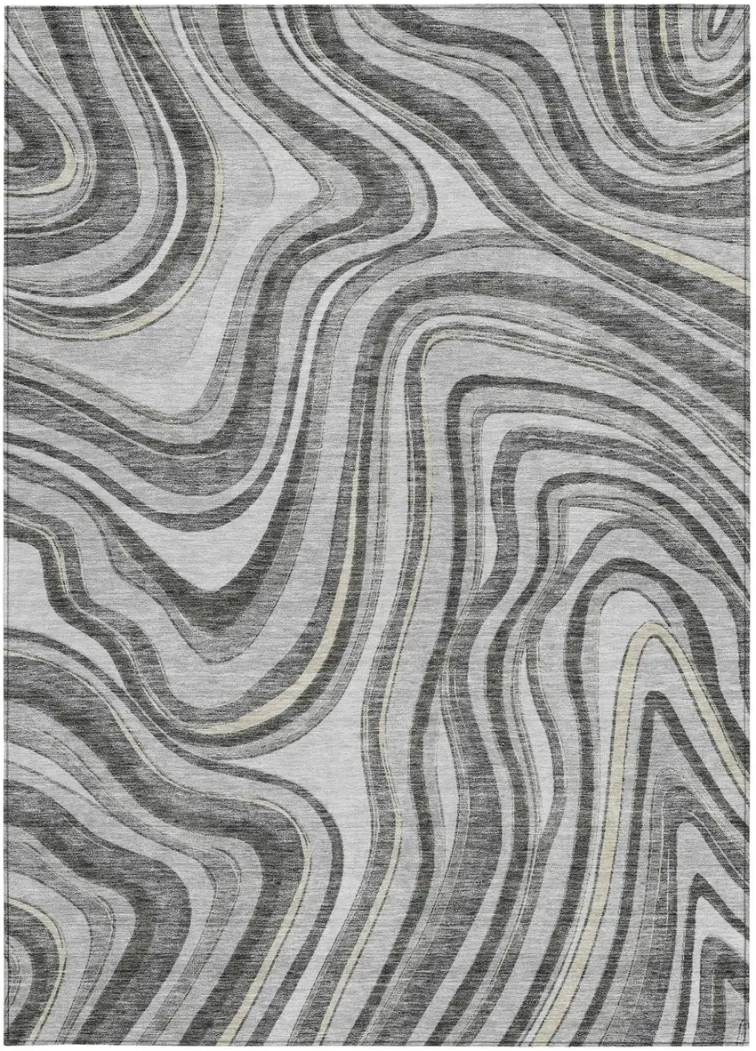 Gray Charcoal And Ivory Abstract Washable Indoor Outdoor Area Rug Photo 5