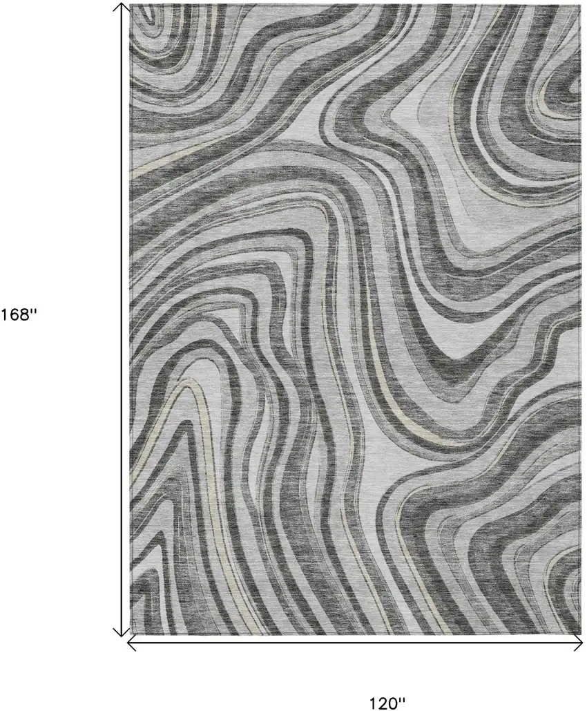 Gray Charcoal And Ivory Abstract Washable Indoor Outdoor Area Rug Photo 7