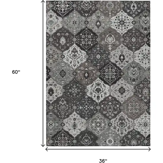 Gray Charcoal And Ivory Floral Medallion Washable Indoor Outdoor Area Rug Photo 3