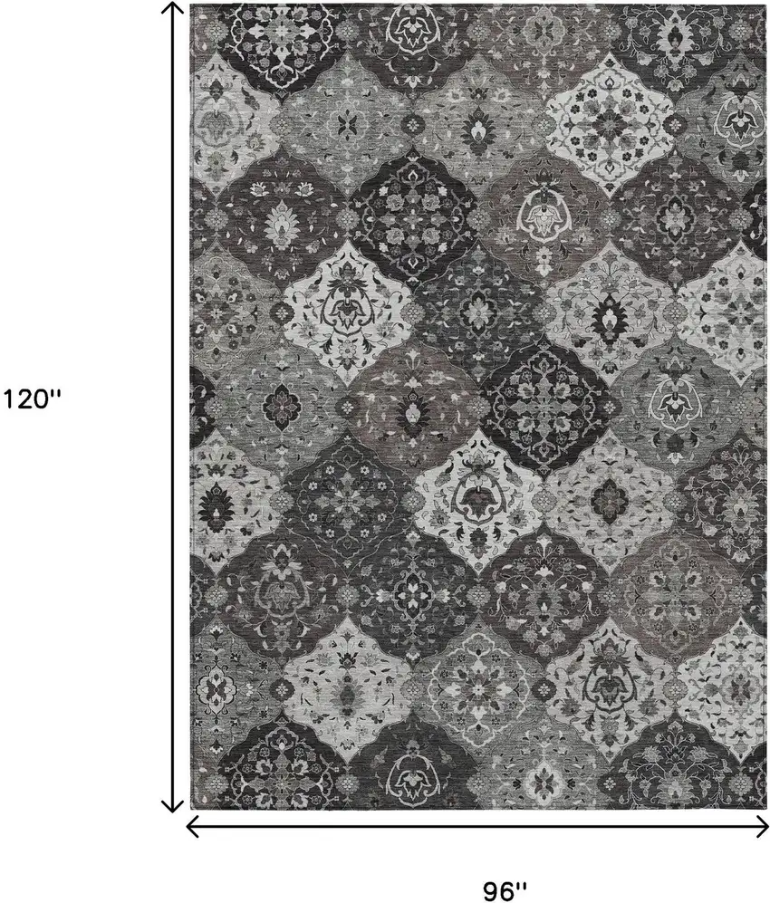 Gray Charcoal And Ivory Floral Medallion Washable Indoor Outdoor Area Rug Photo 3