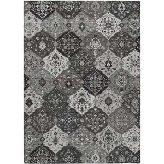 Gray Charcoal And Ivory Floral Medallion Washable Indoor Outdoor Area Rug Photo 2